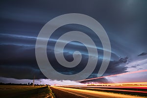 Supercell thunderstorm during a severe weather outbreak