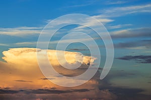 Supercell thunderstorm sunset and the blue sky and cirrus clouds.