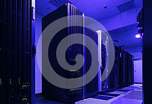 Supercomputer clusters in room of modren data center photo
