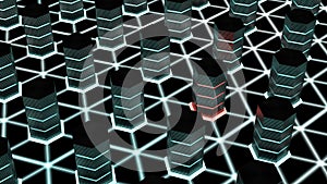 Supercomputer room with a hacked node cybersecurity concept