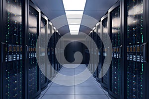 Supercomputer server room for big data, hi tech background