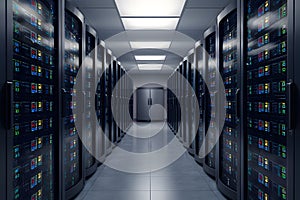 Supercomputer server room for big data, hi tech background