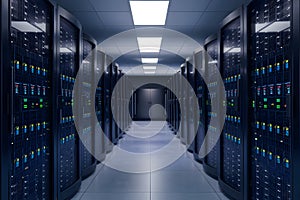 Supercomputer server room for big data, hi tech background