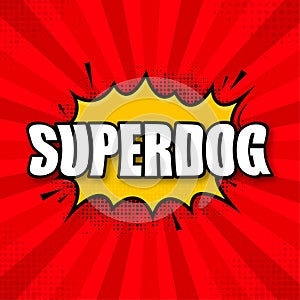 Superdog logo template. Frame with divergent rays. Super dog shield.