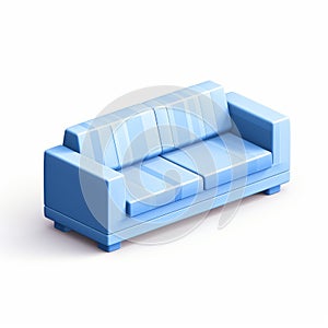 Superflat Style 3d Isometric Blue Couch Model