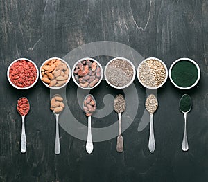 Superfood detox set ingredients, copy space