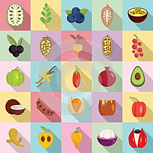 Superfood icons set, flat style