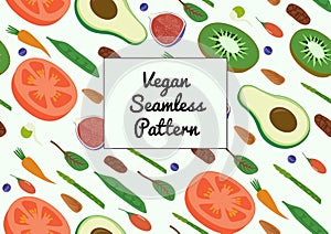 Superfood Vegan Eco Organic Raw Vegetables and Fruits Seamless Diagonal Pattern.