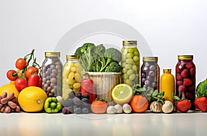 Superfoods on light background. Healthy nutrition. canned cans
