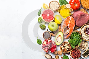 Superfoods on white background. Healthy nutrition.