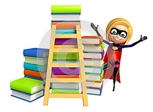Supergirl with Book stack and ladder