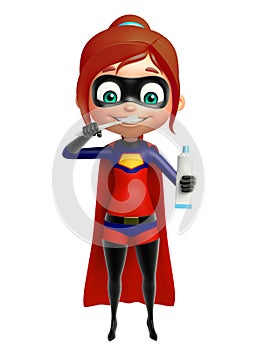 Supergirl with Tooth brush and colgate photo