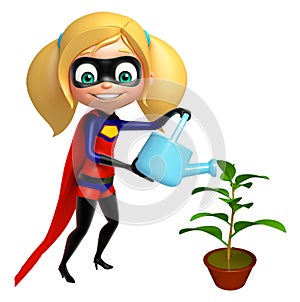 Supergirl with watering can and plant