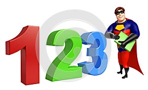 Superhero with 123 sign & book