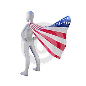 Superhero 3d render with united states nation cape