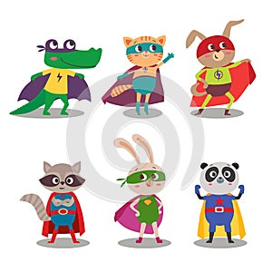 Superhero animal kids. Cartoon vector illustration