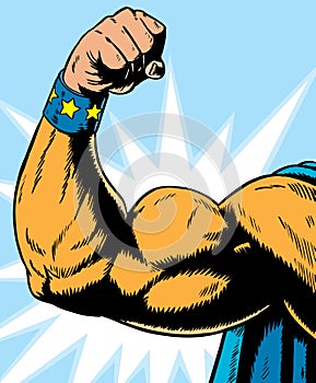 Superhero arm flexing.
