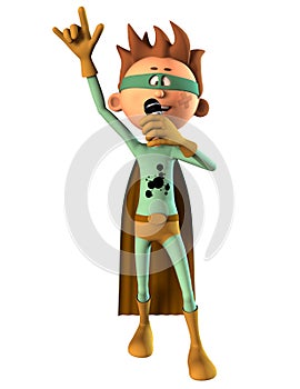 Superhero boy with microphone