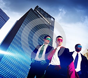 Superhero Business People Strength Cityscape Cloudscape Concept