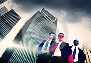 Superhero Business People Strength Cityscape Cloudscape Concept