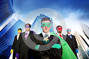 Superhero Business People Strength Cityscape Concept