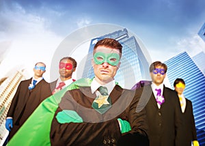 Superhero Business People Strength Cityscape Concept