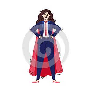Superhero business woman in power pose - cartoon businesswoman