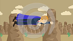 Superhero businessman flying in suit and cape. Business leadership and success concept. Loop animation in flat style.