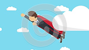 Superhero businessman flying in suit and cape. Business leadership and success concept. Loop animation in flat style.