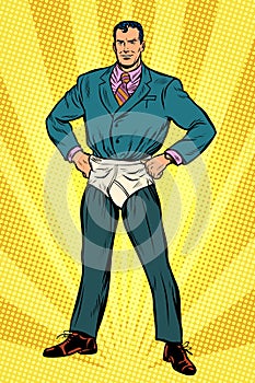 Superhero businessman in funny pants diapers