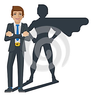 Superhero Businessman Shadow Cartoon Mascot