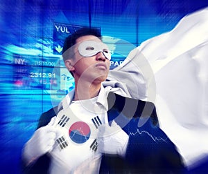 Superhero Businessman South Korea Stock Market Concept