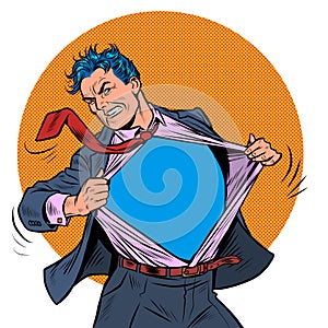 Superhero businessman tearing the suit