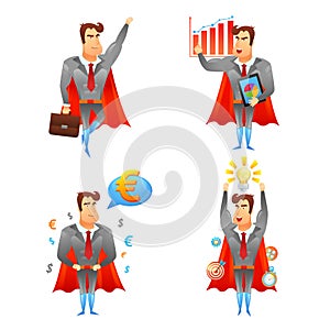 Superhero businessmen character icons set