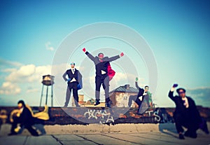 Superhero Businessmen Industrial Outdoor Concept