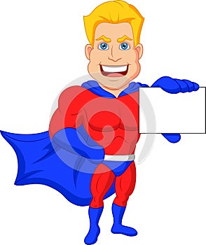 Superhero cartoon holding name card