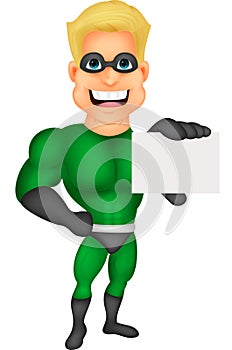 Superhero cartoon holding name card