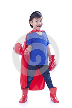 Superhero child with boxing gloves