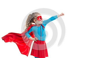 Superhero child (girl), isolated.