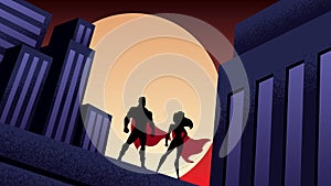 Superhero Couple City Night