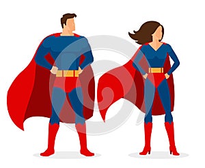 Superhero Couple of Flat Superman and Superwoman