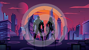 Superhero Couple in Futuristic City 2