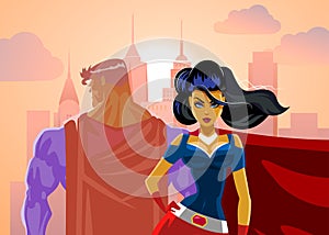Superhero Couple: Male and female superheroes