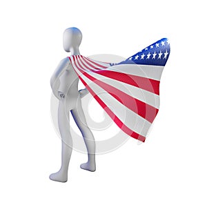 Superhero 3d render with united states nation cape photo