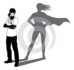 Superhero Doctor With Super Hero Shadow Silhouette