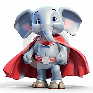 Superhero Elephant Cartoon Character With Red Cape