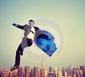 Superhero Energetic Businessman Cityscape Concept