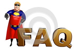 Superhero with FAQ sign