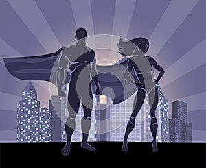 Superhero and female superhero silhouettes