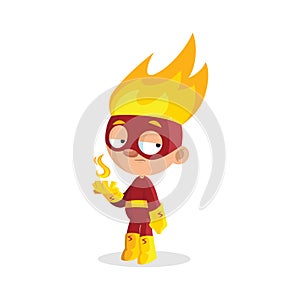 Superhero fire boy character cartoon vector Illustration